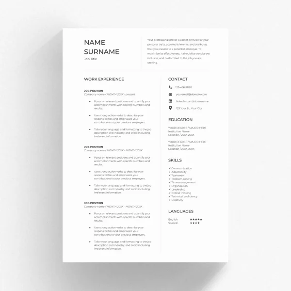Google Docs Resume Template - Modern, Minimalist, Executive Style