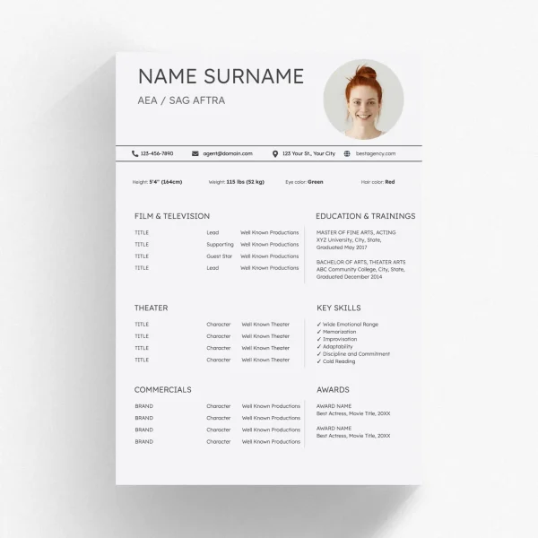 Actor Resume Template for Google Docs