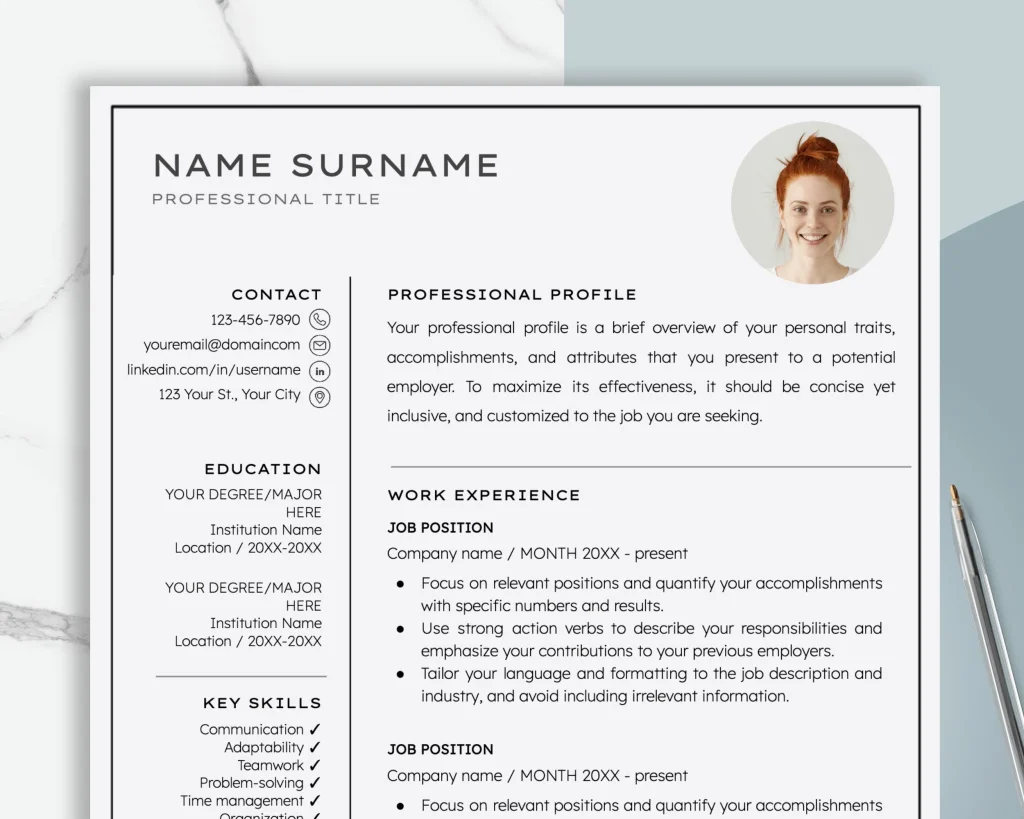 Job Resume Template Google Docs - A4 Format, Compatible With MS Word