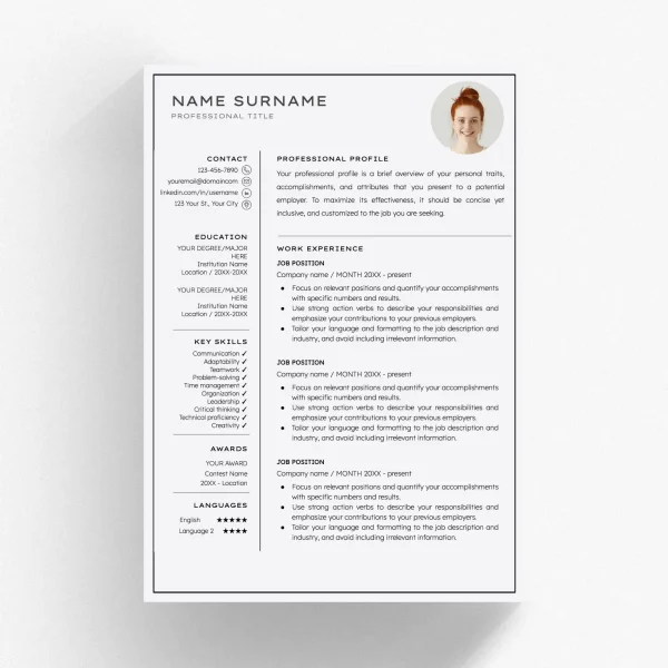 Job Resume Template Google Docs - A4 Format, Compatible With MS Word
