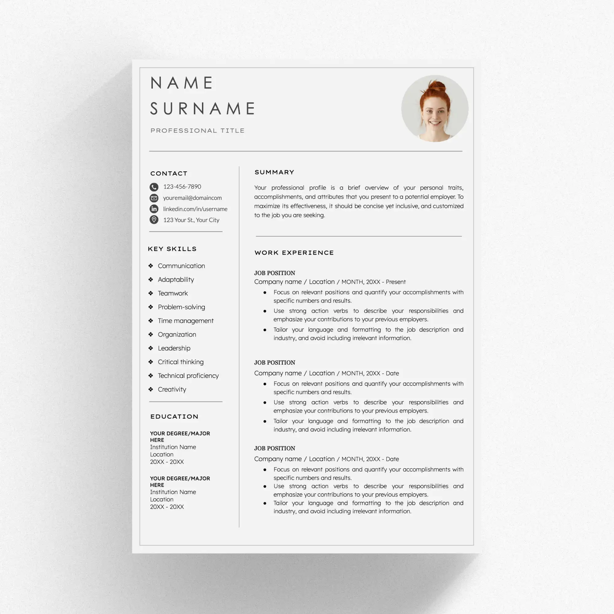 Professional Resume – Google Docs Template, Instant Download 00024