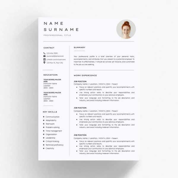 Reverse Chronological Resume - Google Docs Template, Instant Download