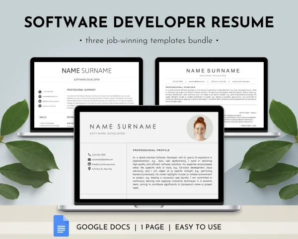 Software Developer Resume Bundle - Google Docs Templates