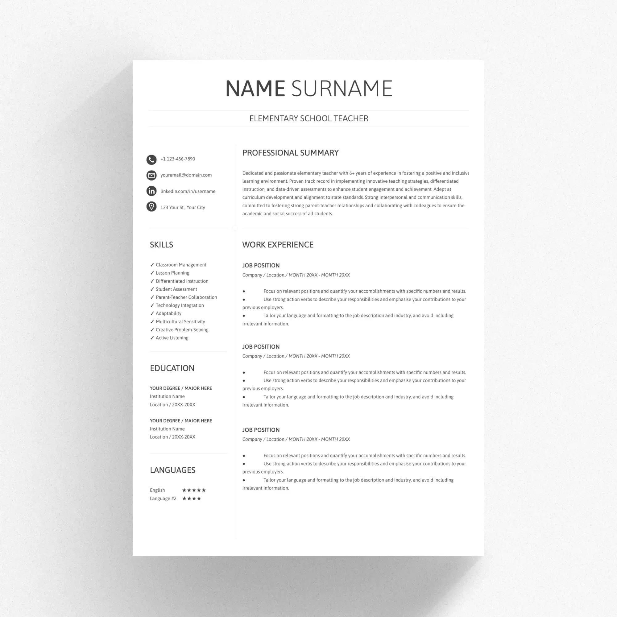 Teacher Resume Template For Google Docs And Word 00012
