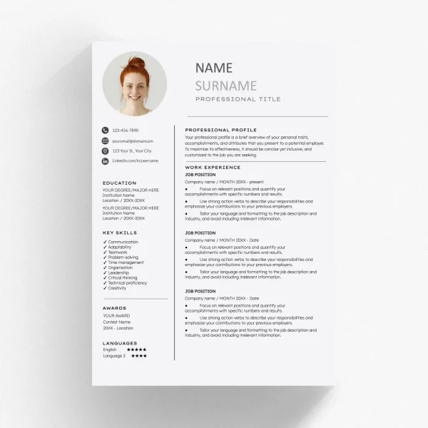 Two Column Resume Template for Google Docs