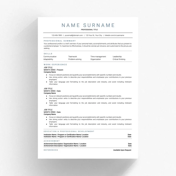 ATS Compliant Resume Template - Compliant & Professional Design for ATS Pass-Through
