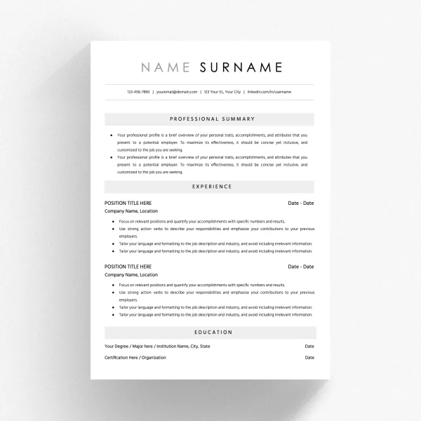 ATS-Friendly Resume Template - Streamlined & Compatible Design for Easy Scanning