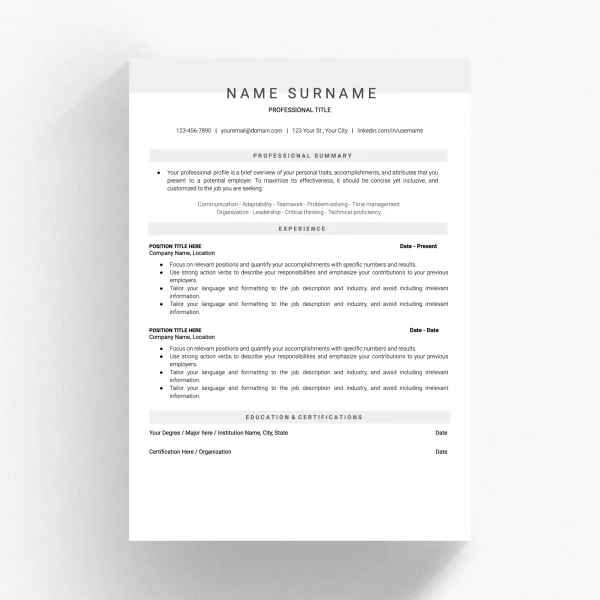 ATS Optimized Resume Template - Enhanced for Maximum Visibility in Applicant Systems