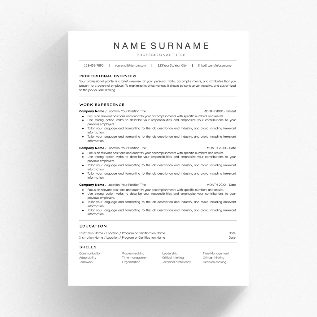 ATS Resume Template Optimized For Applicant Tracking Systems Design ATS Resume Template Optimized For Applicant Tracking Systems Design
