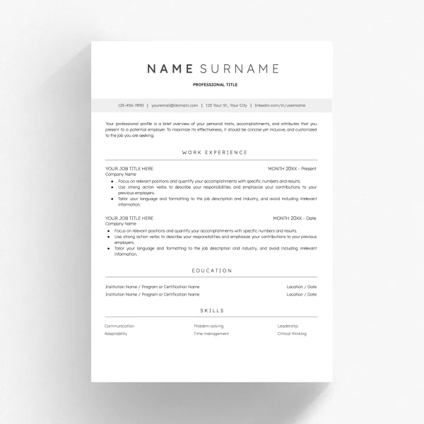 ATS Resume Template for Word Document - Precision-Formatted for Microsoft Word ATS Compatibility