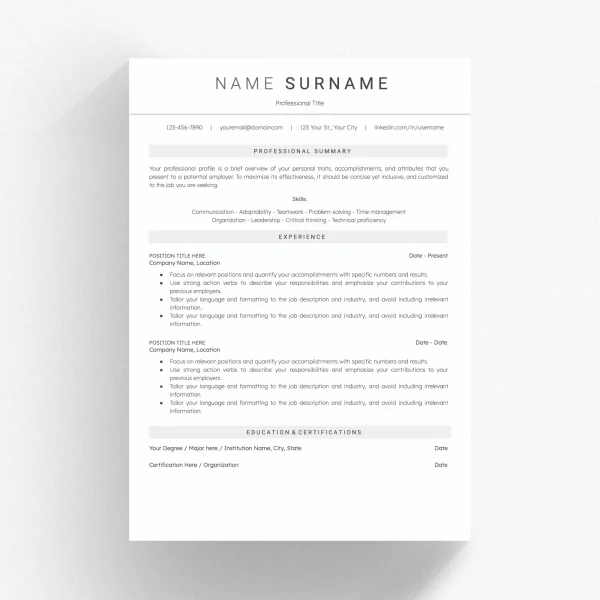 Resume Template That Passes ATS - ATS-Friendly Professional Design for High Compatibility with Google Docs & Word