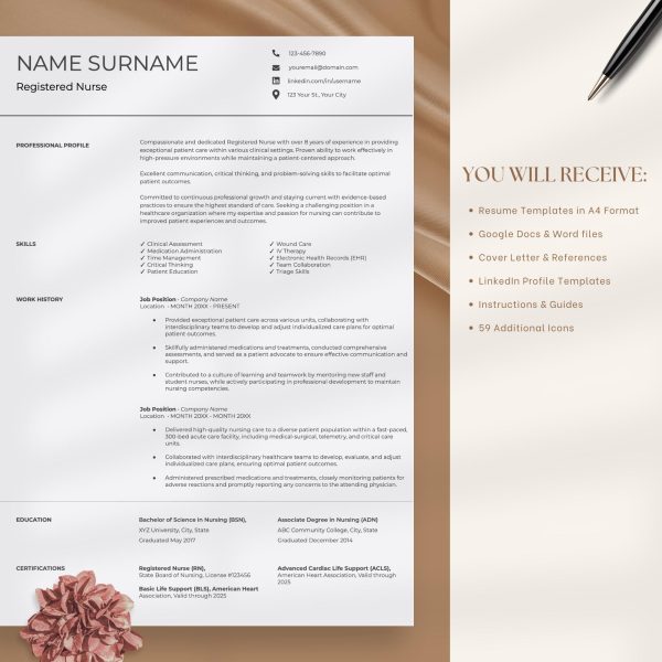 Nursing Resume Template Google Docs Word Registered Nurse Resume Remote Nurse New Grad Nurse Practitioner Resume Template - Image 5