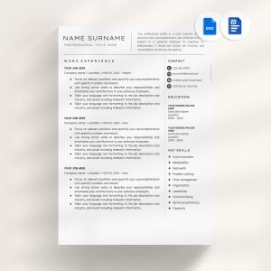 Modern Resume Template with Cover Letter Simple One Page CV Modern Executive Resume Template for Word Business Resume Template