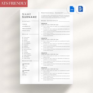 ATS Resume Template Google Docs Word Resume ATS Resume Format Professional Resume Template Executive Resume Ats friendly CV