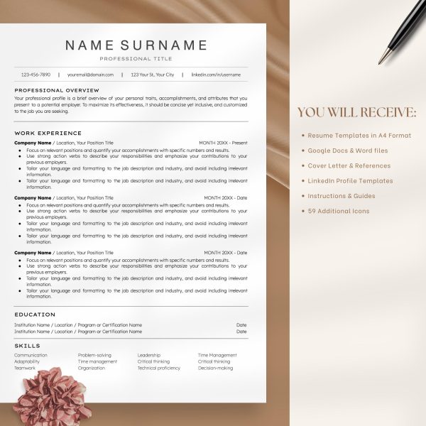 ATS Resume Google Docs Resume Template for Word Clean CV Template Resume and Cover Letter Template Resume template modern - Image 6