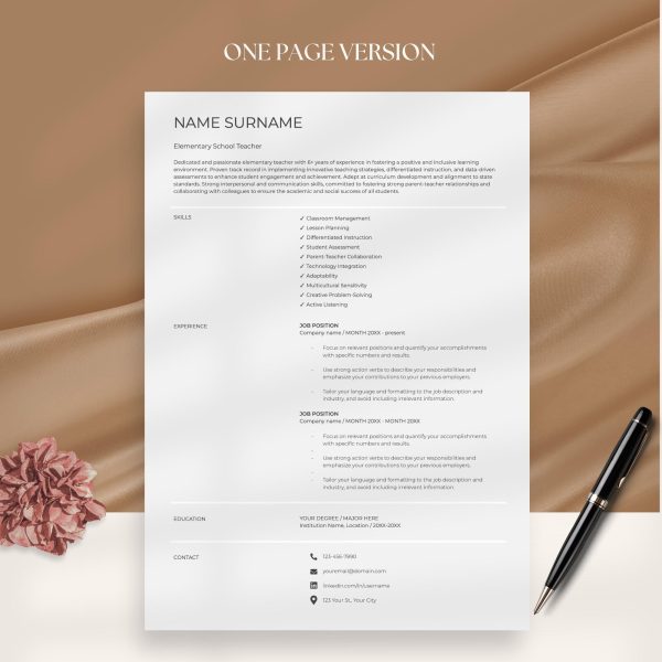 Modern Resume Template for Google Docs Microsoft Word CV Template Resume and Cover Letter Template Word Teacher Resume One Page - Image 2