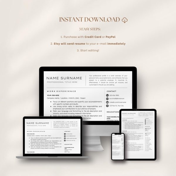 Modern Resume Template with Cover Letter Simple One Page CV Modern Executive Resume Template for Word Business Resume Template - Image 6