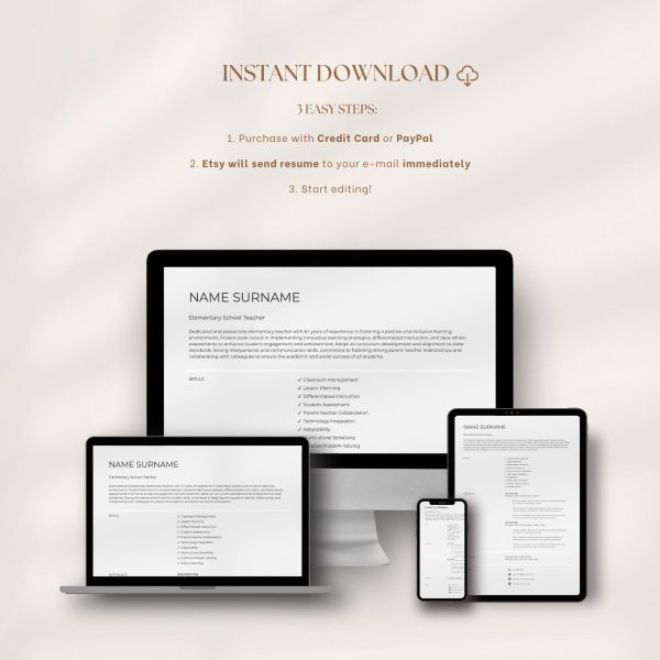 Modern Resume Template for Google Docs Microsoft Word CV Template Resume and Cover Letter Template Word Teacher Resume One Page - Image 6