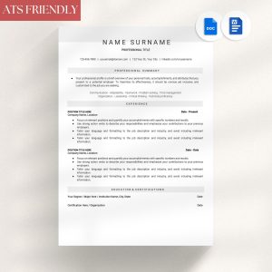 Clean Minimalist Resume Template - Google Docs Word - Executive cv with Cover Letter and Icons Included A4