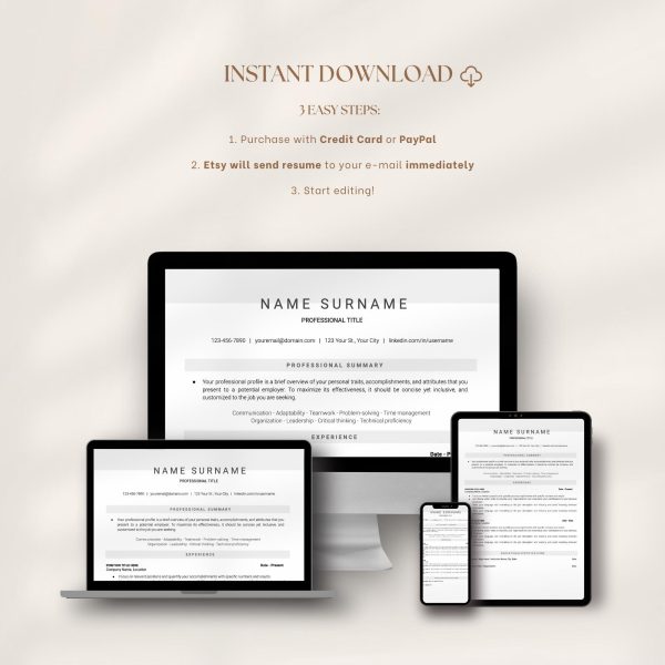 Clean Minimalist Resume Template - Google Docs Word - Executive cv with Cover Letter and Icons Included A4 - Image 6