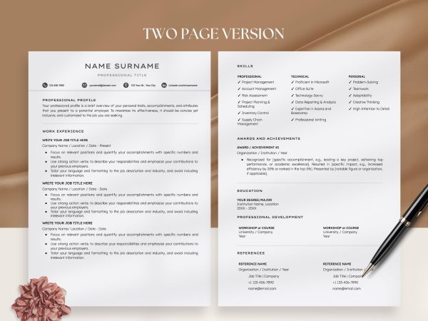 2025 Clean Resume Template Google Docs Simple Modern Creative Template Minimalist Executive Resume - Image 3