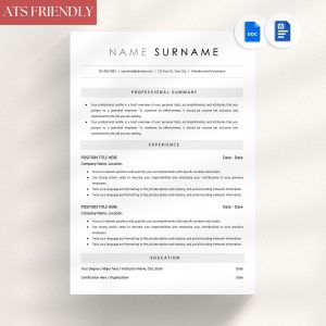 ATS Resume Template ATS Friendly Resume Template Word Resume Template Google Docs Simple Resume Template Resume Template Minimalist