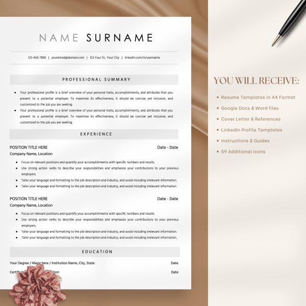 ATS Resume Template ATS Friendly Resume Template Word Resume Template Google Docs Simple Resume Template Resume Template Minimalist - Image 5