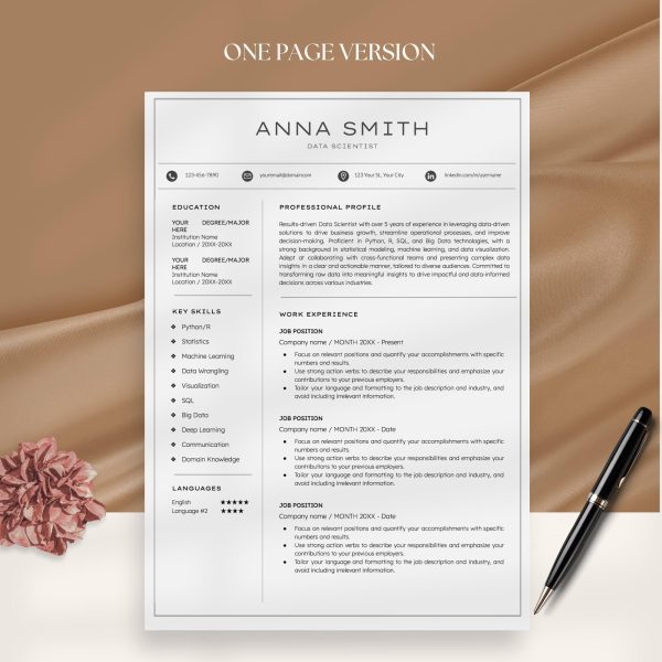 Data Science Resume Template Google Docs - Easy to Use Modern Professional Resume Clean CV Template - Image 2