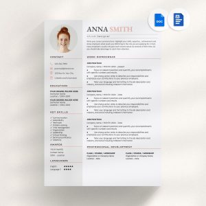 Resume Template with Photo Professional Resume Template for Word & Google Docs Clean CV Template with Picture Resume and Cover Letter