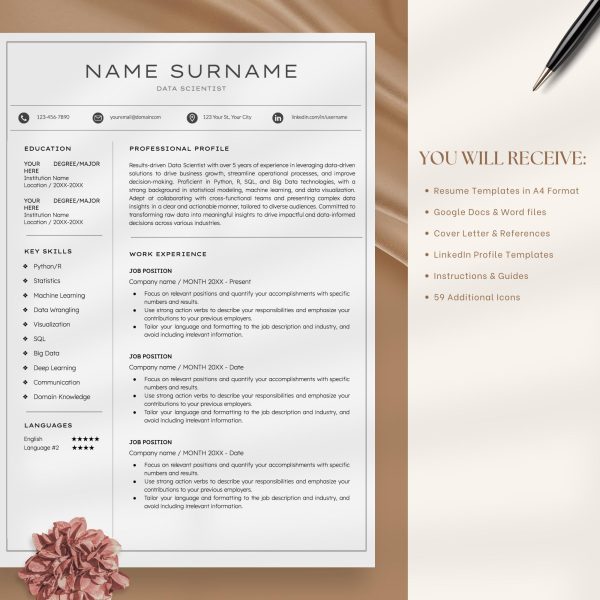 Data Science Resume Template Google Docs - Easy to Use Modern Professional Resume Clean CV Template - Image 5