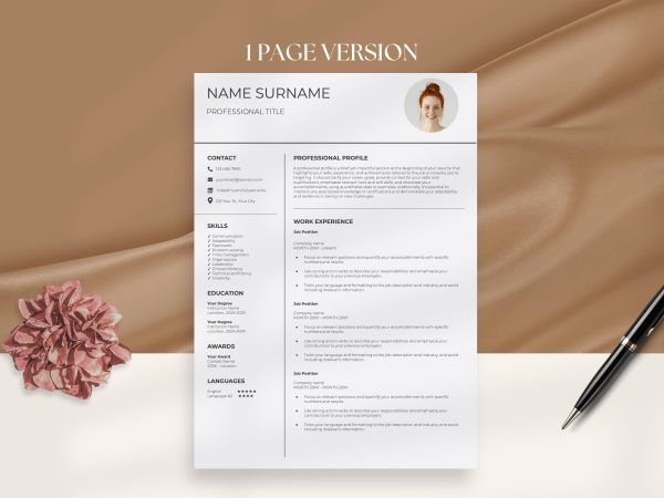 One Page Resume - Google Docs Template MS Word Compatible Instant Download - Image 2