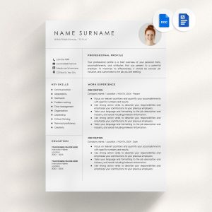 Professional Resume Template Google Docs Word Cover Letter & References Template Modern Minimalist CV Template Executive Resume