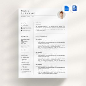 Google Docs Resume Template with Photo CV Template with Photo Google Docs Resume Template Professional Resume Template CV with Picture