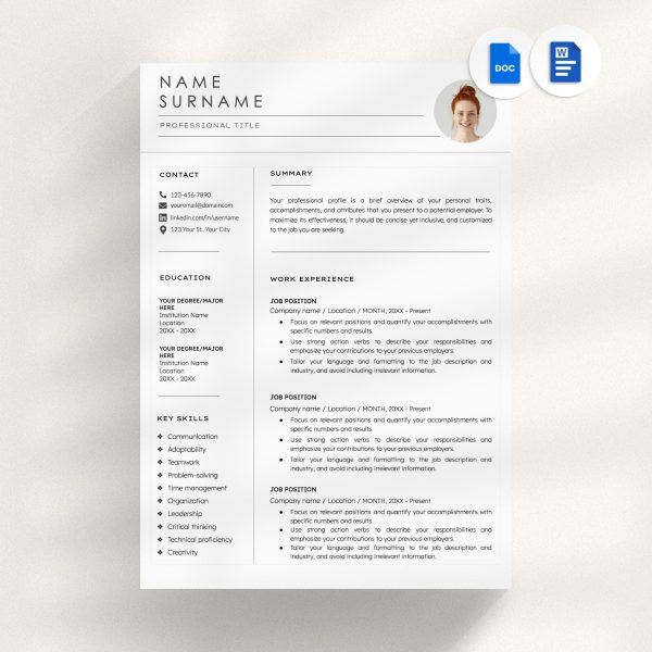 Google Docs Resume Template with Photo CV Template with Photo Google Docs Resume Template Professional Resume Template CV with Picture