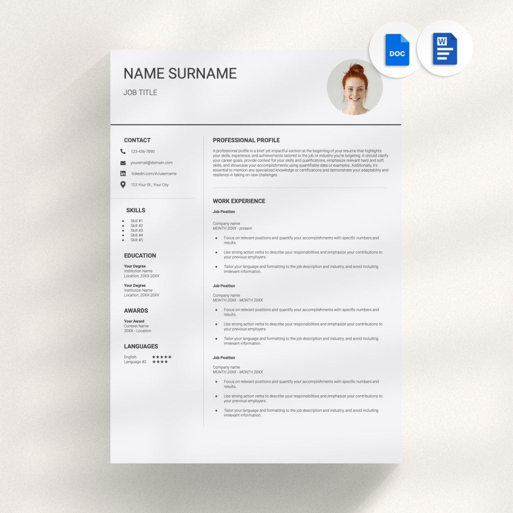 Resume Template Google Docs Modern Cv Template Compatible With Word ...