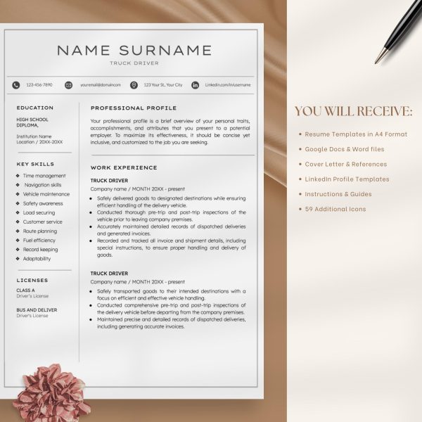 Resume Template for Truck Driver - Made in Google Docs CV Template For Delivery Driver - Image 5