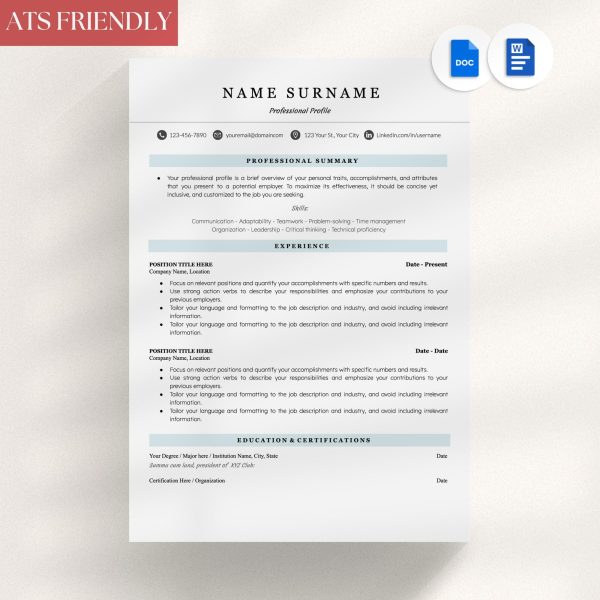 Academic Resume Template Curriculum Vitae for Professionals Google Docs and Word format Academic CV Template Includes Cover Letter
