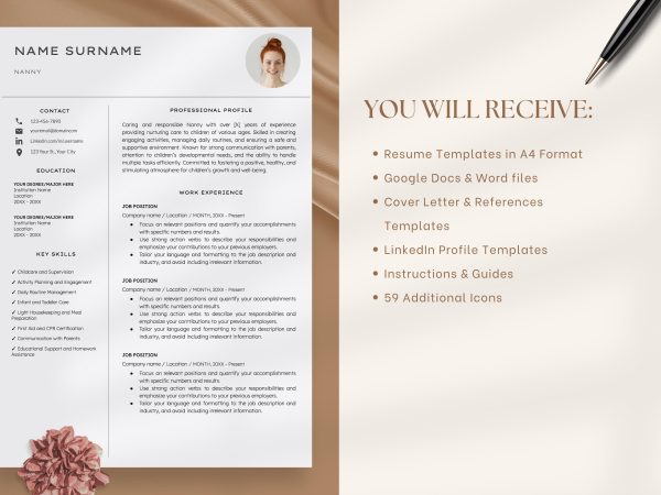 Nanny Resume Template - Professional Designs for Nannying Babysitting and Self-Employed Nannies Google Docs and Word - Image 2