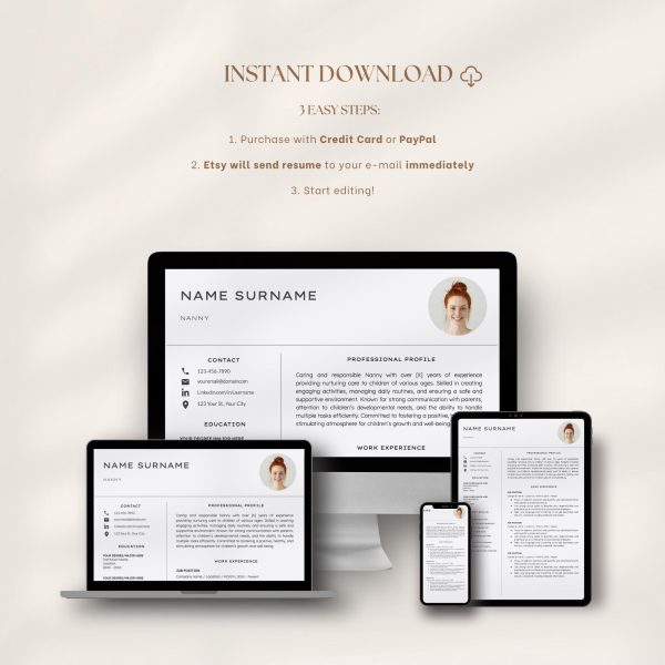 Nanny Resume Template - Professional Designs for Nannying Babysitting and Self-Employed Nannies Google Docs and Word - Image 5