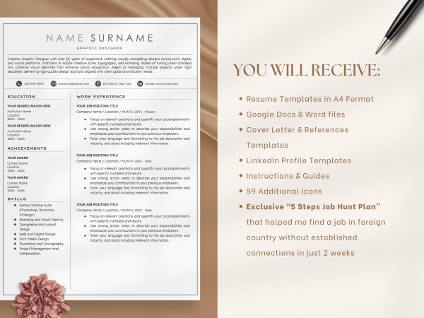 Creative & modern Resume CV Template for Word Professional Resume CV design Cover Letter References Instant Download Graphic Designer - Image 2