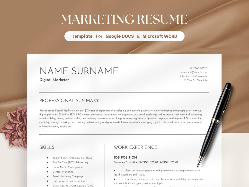 Modern Resume Template For Google Docs Word Resume Resume & Cover ...