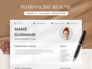 Professional Pharmacist Resume Template for Word Google Docs Minimalist Resume Resume CV Instant Download