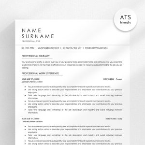 ATS Friendly Resume Template for Google Docs Word Resume ATS Compatible Resume Template Professional Executive Resume Template