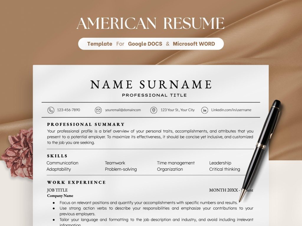 Minimalist ATS Friendly Resume Template For Canva Google Docs & Word ...