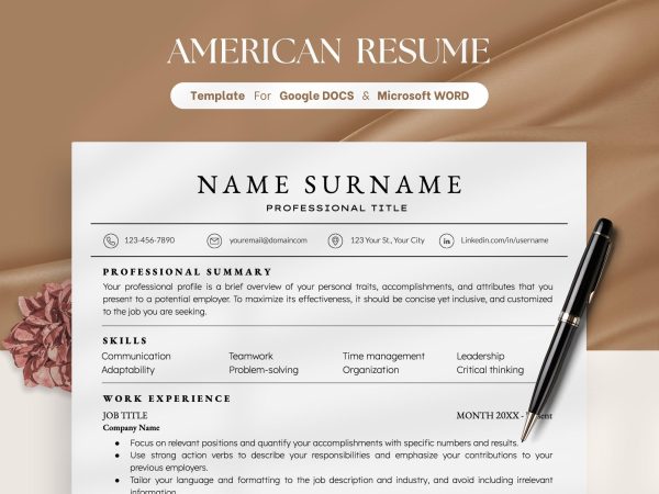 Minimalist ATS Friendly Resume Template for Canva Google Docs & Word Clean Modern ATS Resume Recruiter Simple Resume American Resume