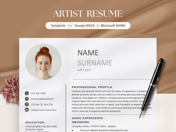 Artist Resume Template with Photo  Creative CV Template for Theatre  Modern Curriculum Vitae for Creative Professionals
