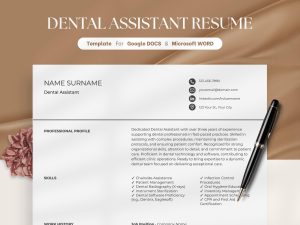 Medical Resume for Dental Assistant Professional & Modern Resume Template for Word Resume Design Professional CV Instant Download