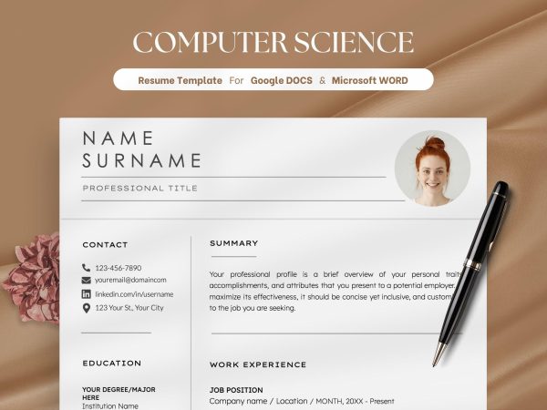 Computer Science Resume Resume for Developer ATS Friendly Tech Resume Template for Google Docs & Word Modern Minimalist Resume