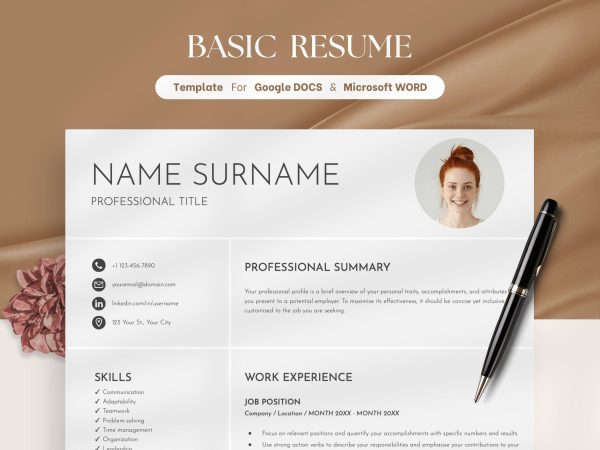 ATS Friendly Resume Template Word Google Docs Ats Resume Ats Cv Resume Template Minimalist Resume Simple Resume Basic Resume