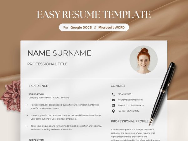 Minimalist Resume Template Professional Modern Resume Template Word Google Docs CV Template Clean Simple Resume Template Clean